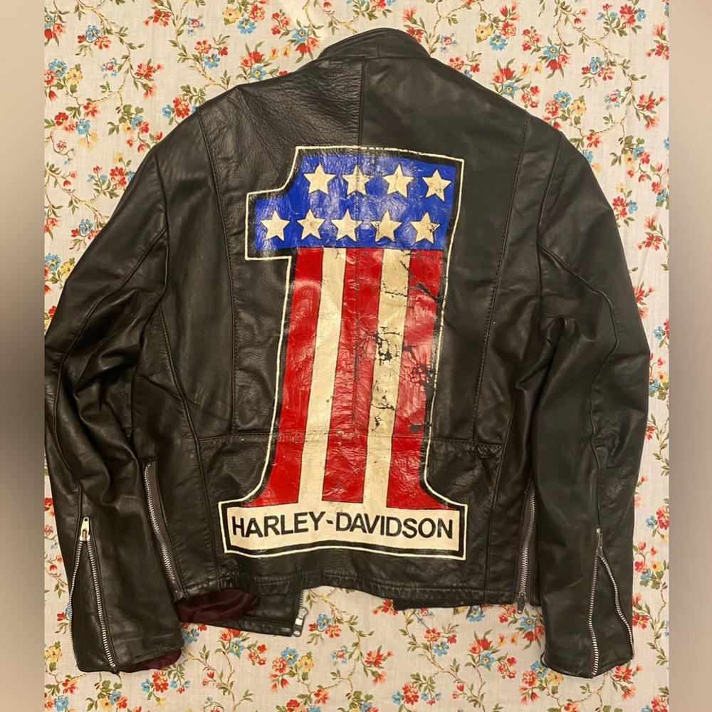 Vintage leather, hand painted Harley Davidson jacket